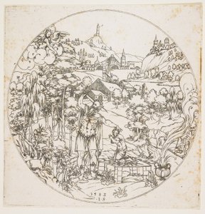 Ábrahams áldozat, 1585 (lyukasztó metszet) alkotó: Jonas Silber